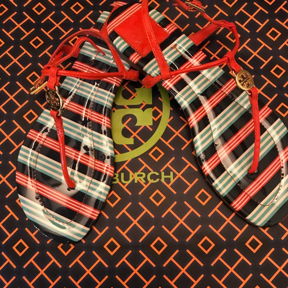 Tory Burch Emmy Habanero PepperStripe Ankle TStrap size 8 - Picture 10 of 13